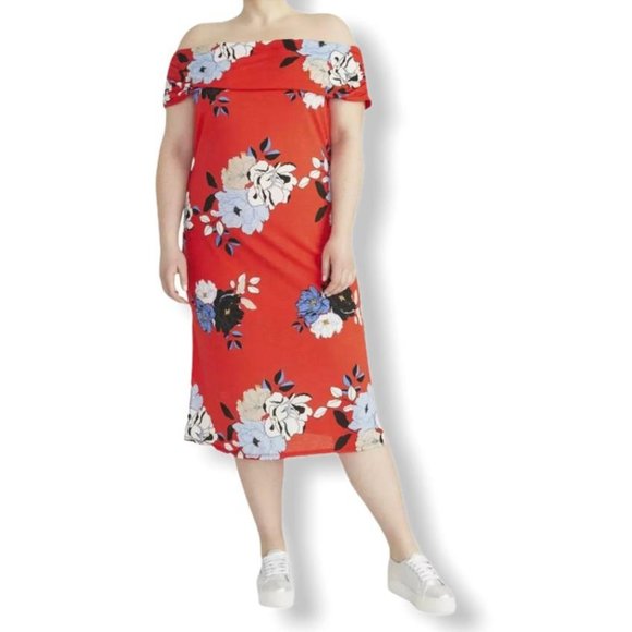 RACHEL Rachel Roy Dresses & Skirts - Rachel Roy Radiant Red Combo Plus Size 2X Stretch Women's Midi Dress